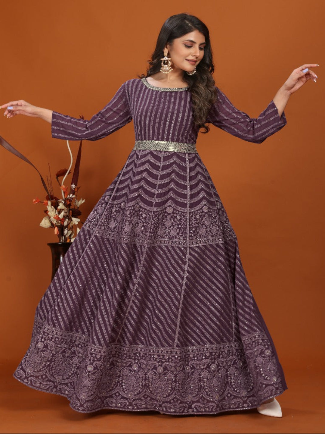 MV Premium Fox Georgette With Heavy Embroidery Work Gown & Dupatta