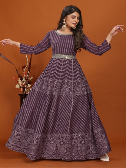 MV Premium Fox Georgette With Heavy Embroidery Work Gown & Dupatta