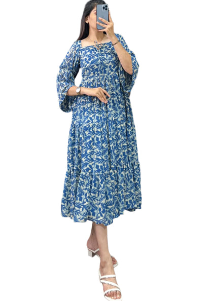 ES Women Georgette Multicolor Floral Printed Frock