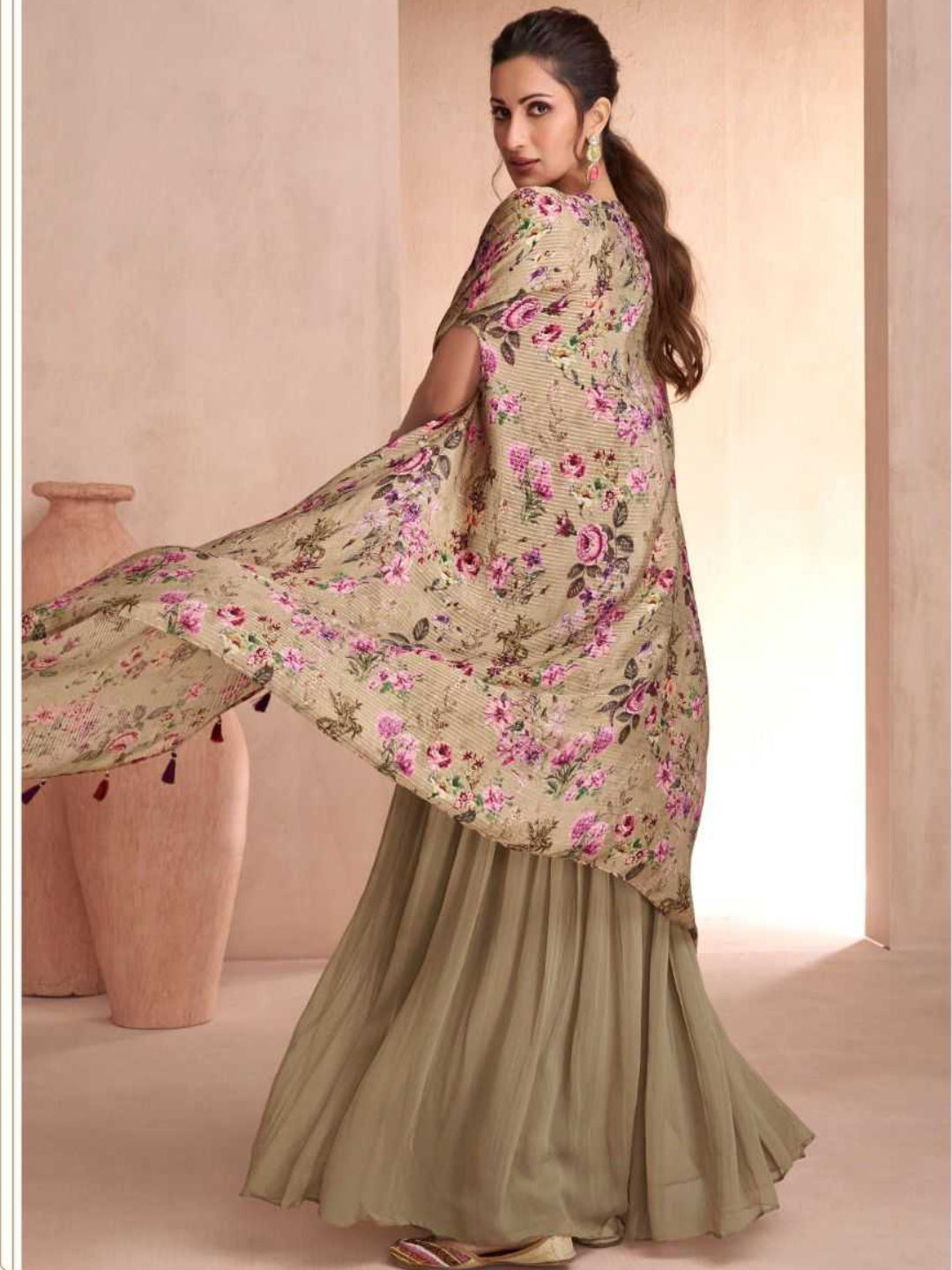YNF Designer Resham & Zari Embroidered Georgette Indo-Western Palazzo Suit