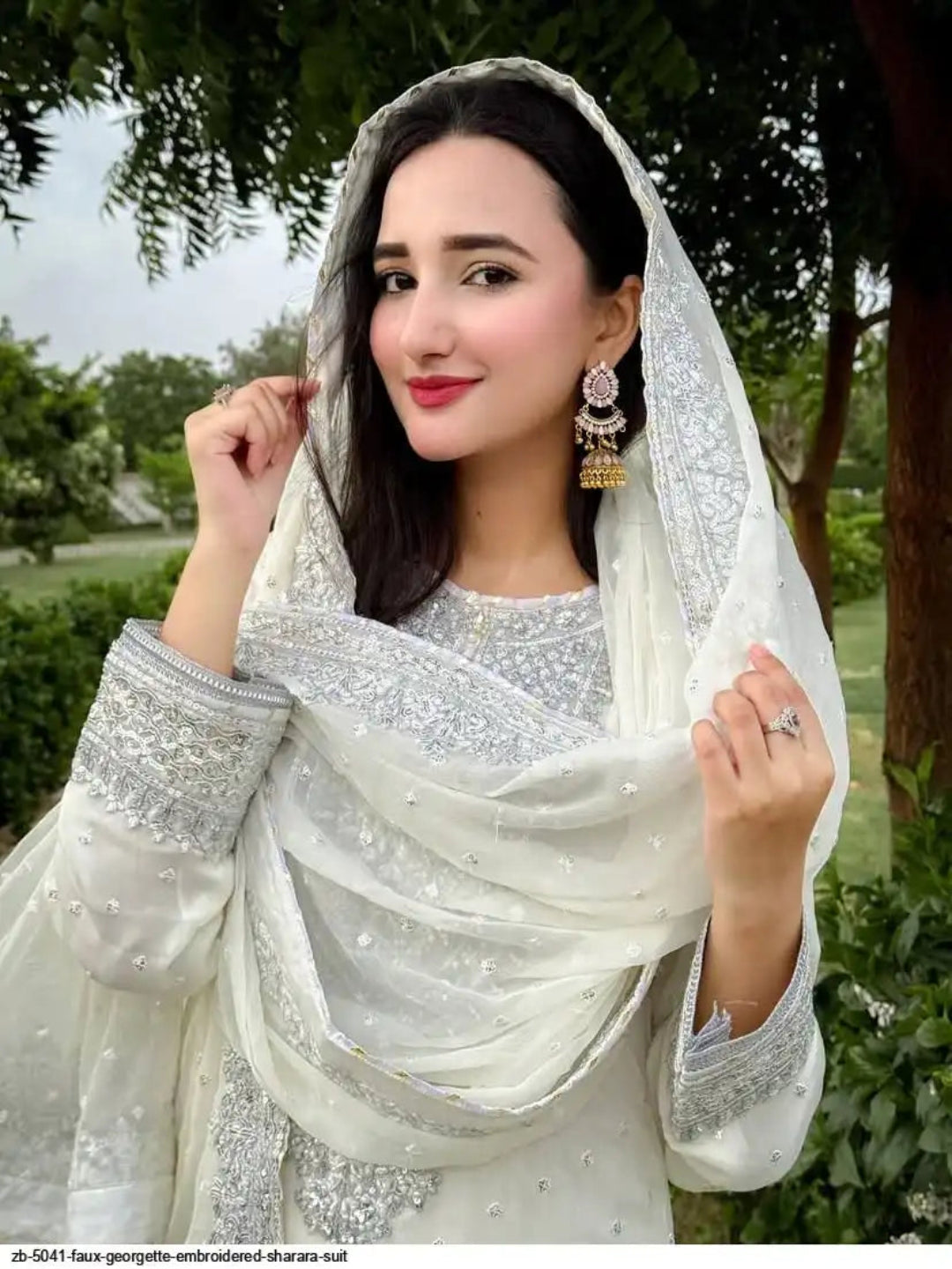 WT Women's Fully Stitched Fox Georgette Sharara Set with Sequence Embroidery