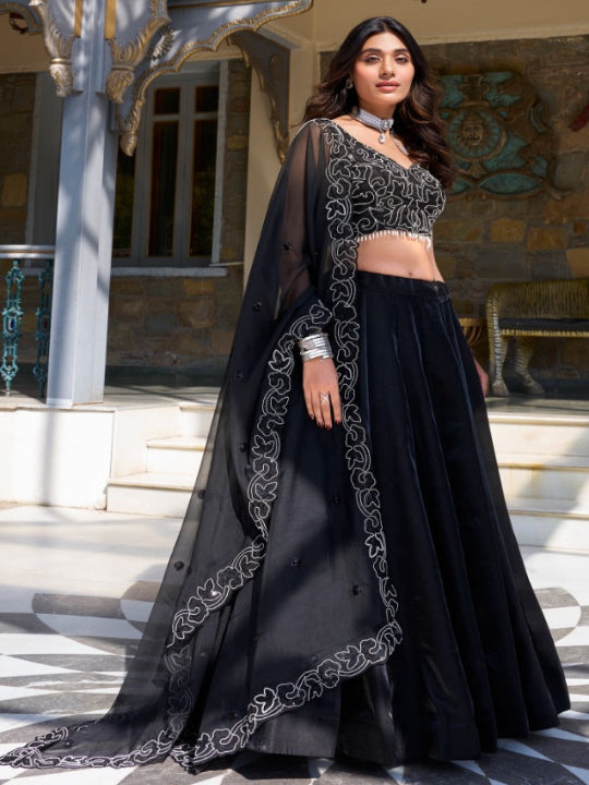 ES Star Satin Lehenga Dupatta & Choli - Pearl Coding And Sequins Embroidery Work