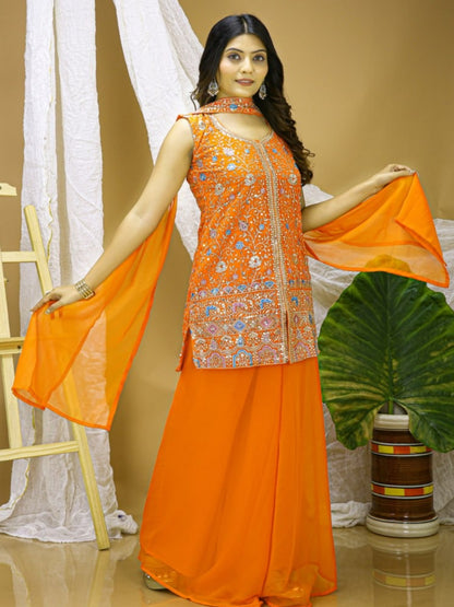 RE Designer Georgette Sharara Set with Heavy Sequence Embroidery – Fully Stitched