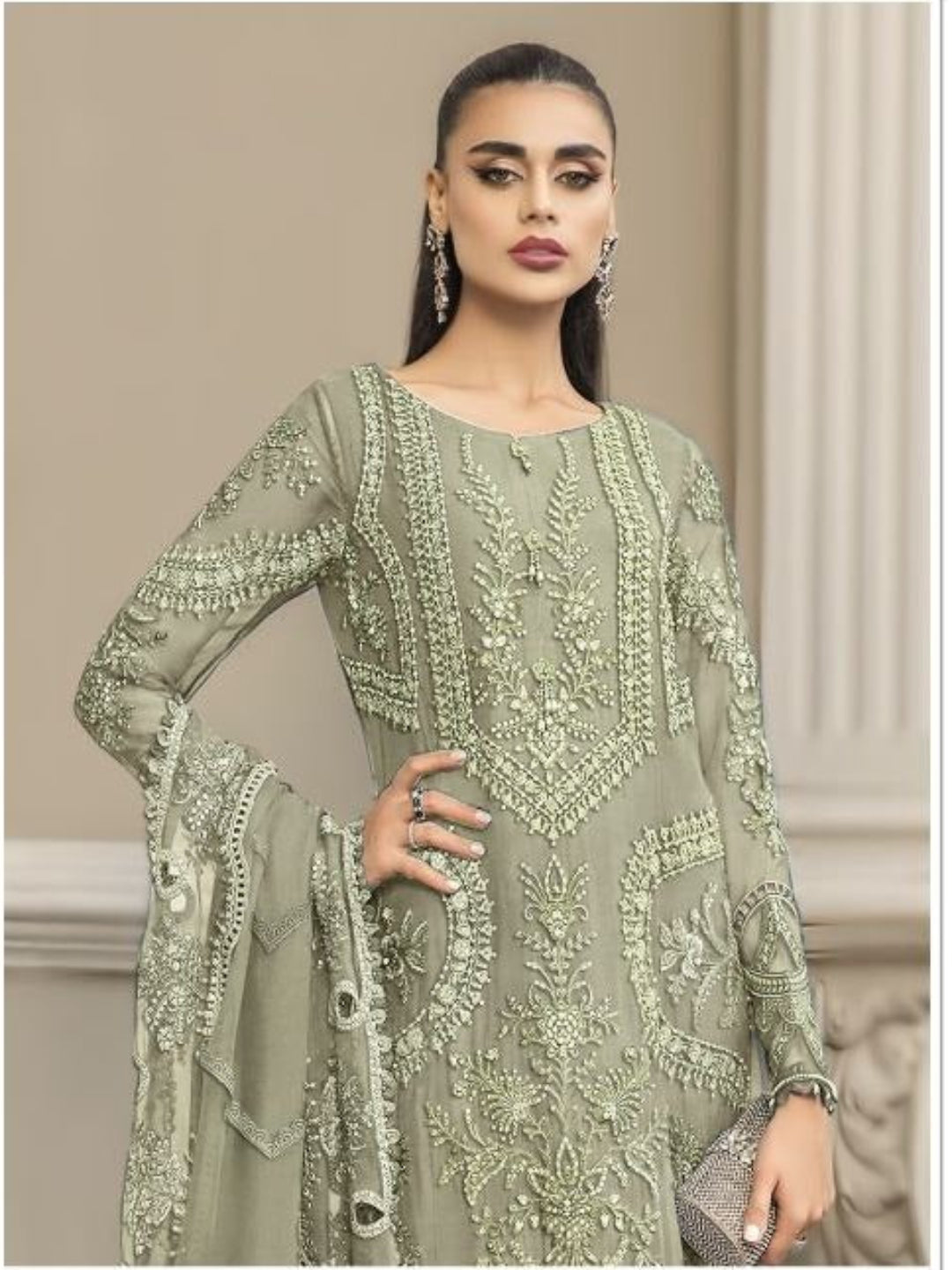 CE Unstitched Pakistani Salwar Suit - Heavy Chiffon Embroidery with Hand Khatli Work