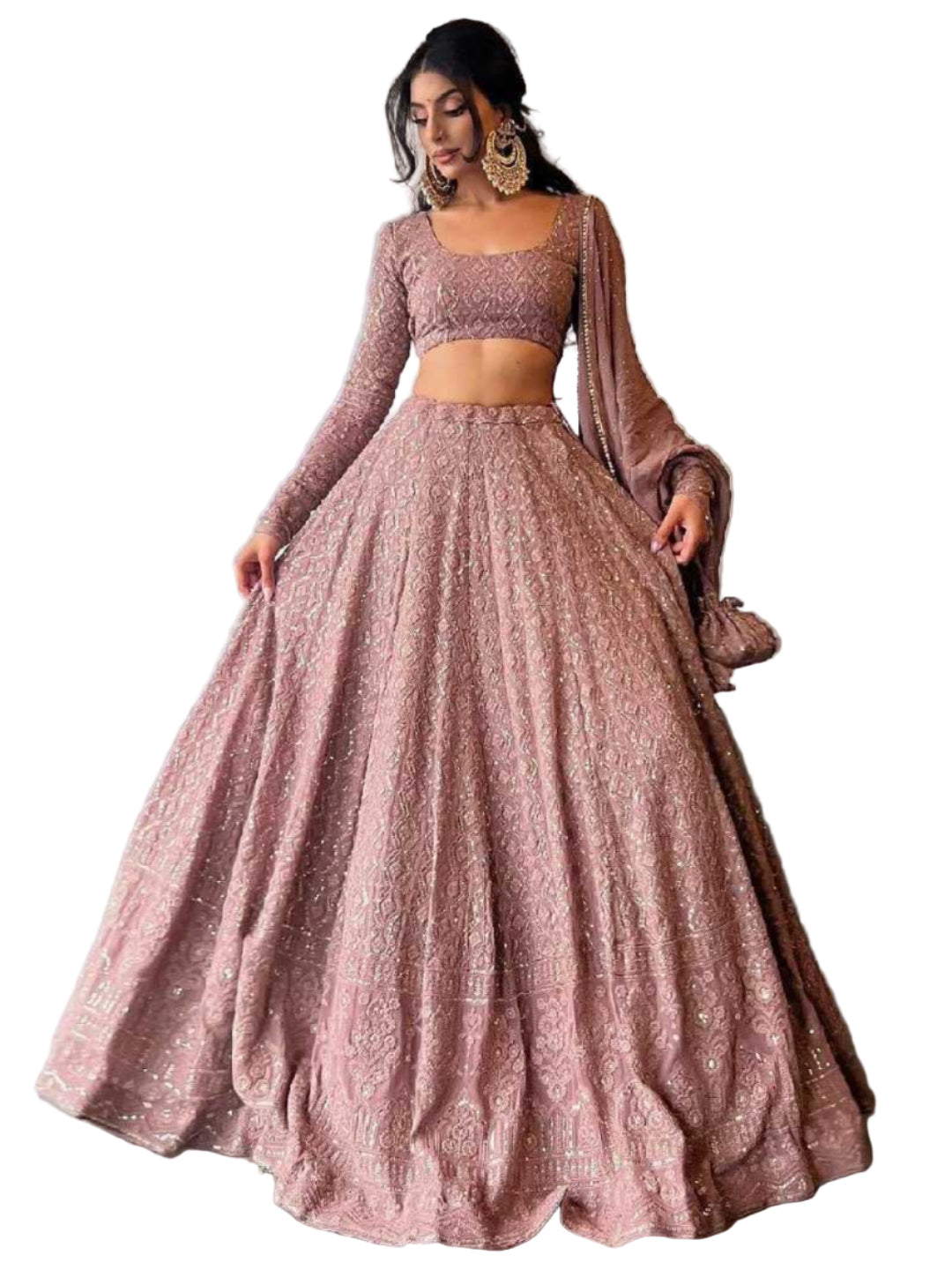 YNF Faux Georgette Lucknowi Georgette Designer Sequins Lehengas