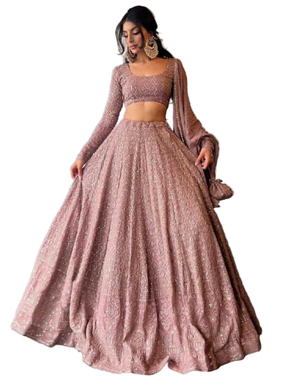 YNF Faux Georgette Lucknowi Georgette Designer Sequins Lehengas