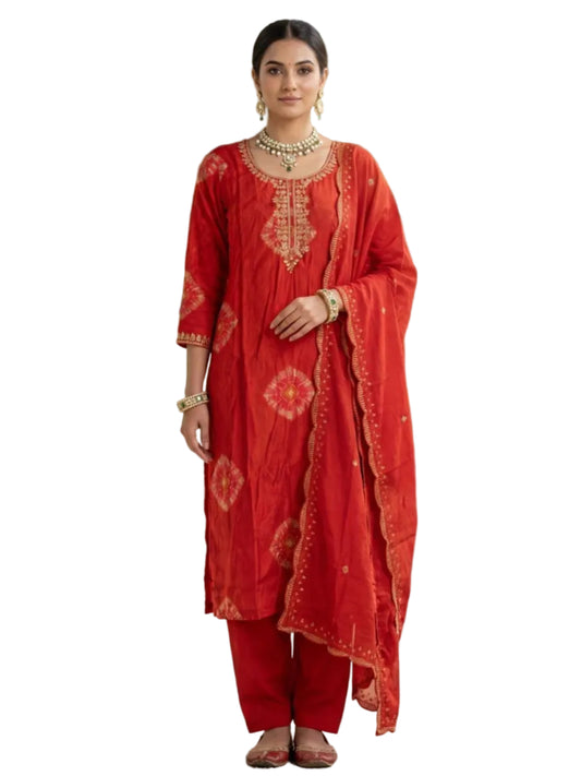 RE Modal Silk Printed Suit with Heavy Chanderi Work Dupatta