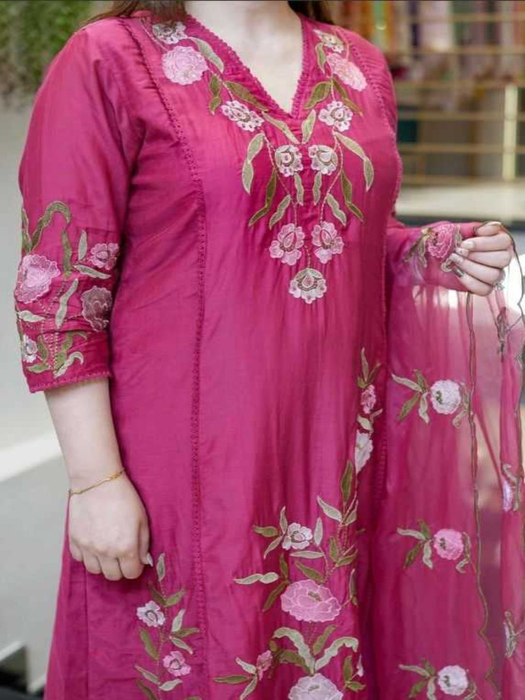 YNF Premium Chanderi Silk Embroidered Suit with Organza Dupatta