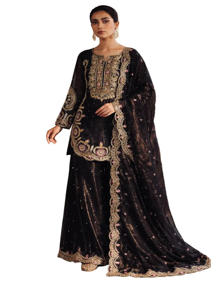 RE Pure GMY Silk Embroidered Top & Plazzo Set with Sequence & Riveted Moti Work