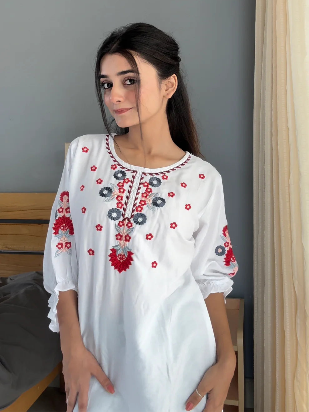 YNF Fully Stitched Western Tunic Top - Heavy Rayon Fabric & Embroidery