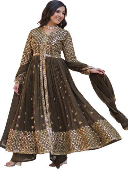 ES Faux Georgette with Embroidered Work Readymade Kurti with Pant & Dupatta Set