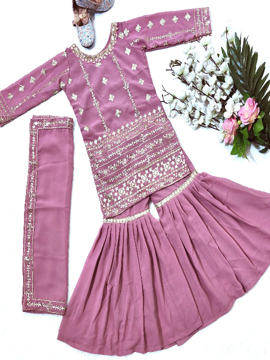 ES Trending Sequins Embroidered with Beautiful  Stitched  Top - Plazzo with Dupatta