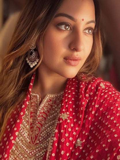 ES Designer Embroidery Sequins, and Print work on Faux Georgette Kurta with Plazo & Dupatta