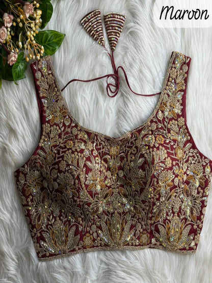 YNF Premium Roman Silk Bridal Blouse with Heavy Rainbow Sequence & Jari Work