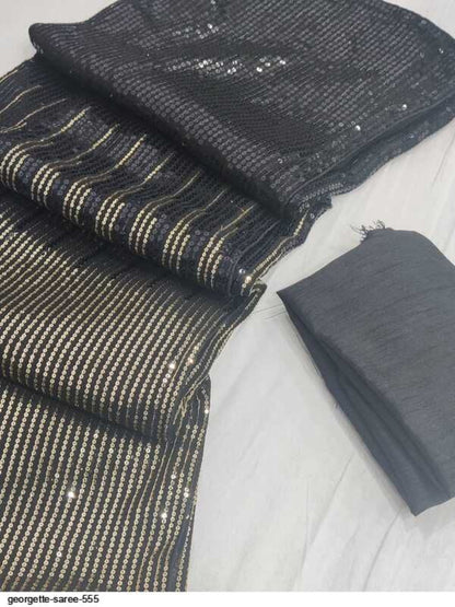 RE Premium Georgette Saree with All-Over Sequins Work & Piping Lace