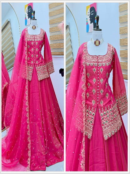 ES New Designer Shimmer Silk Party Top Lehenga & Dupatta Set