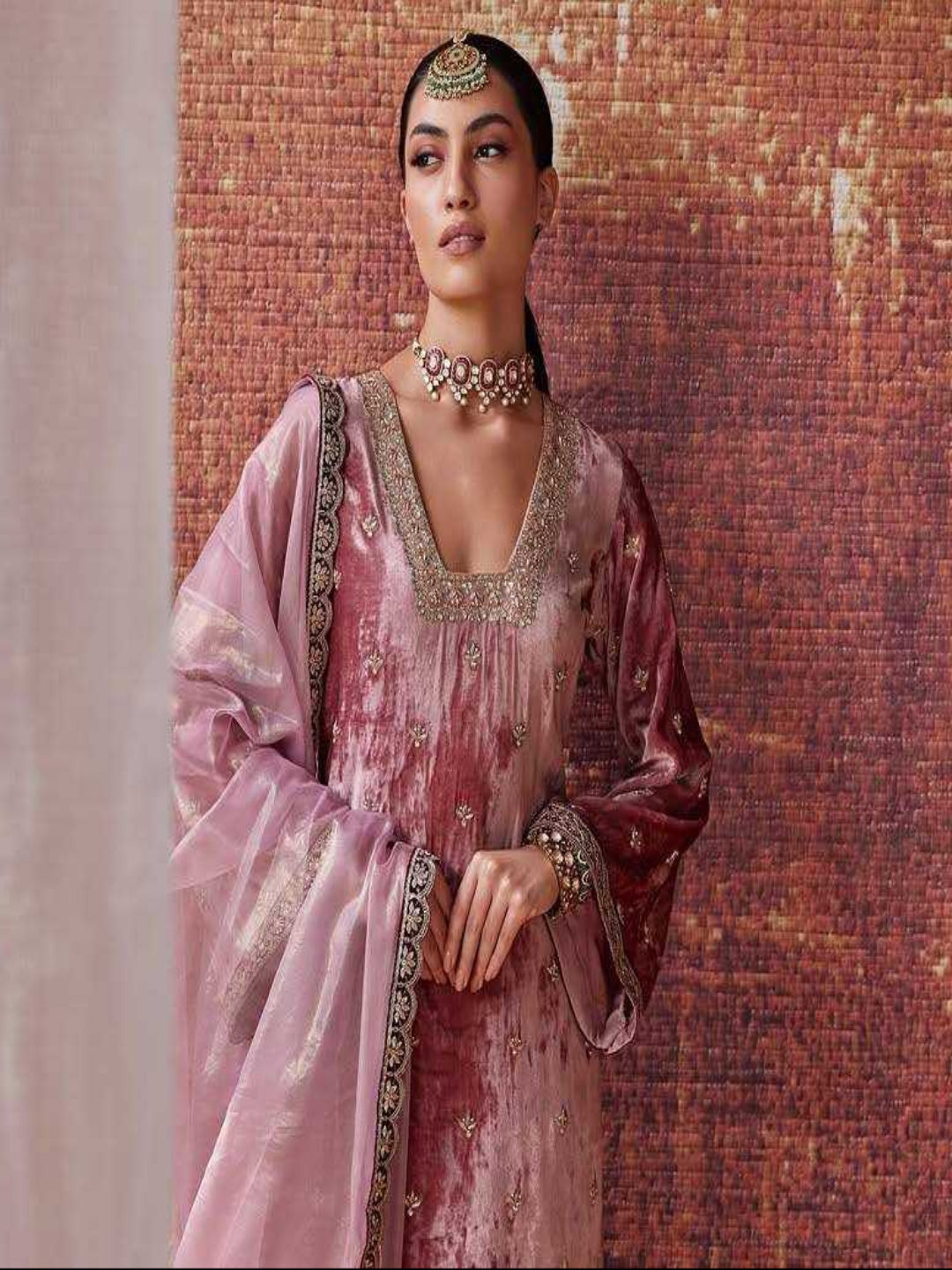 YNF Ready-to-Wear Heavy Viscose Velvet Kurti & Sequence Palazzo Set