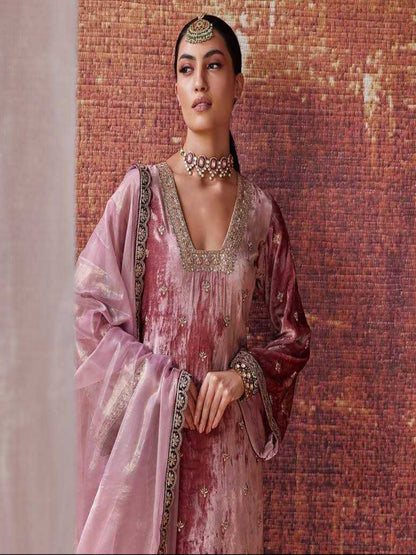 YNF Ready-to-Wear Heavy Viscose Velvet Kurti & Sequence Palazzo Set