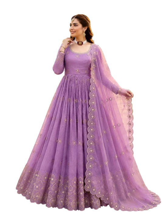 RE Gold Crazy Sequence Embroidery Fully Stitched Gown with Dupatta