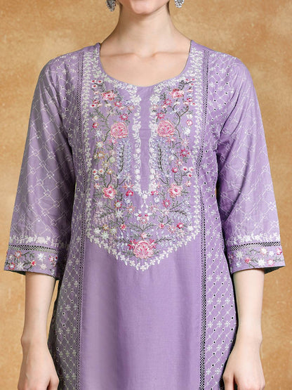 KF Thread Embroidered Kurta With Trouser & Floral Printed Dupatta