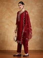 KF Women Zari & Sequin Embroidered Yoke Kurta With Trouser & Dupatta