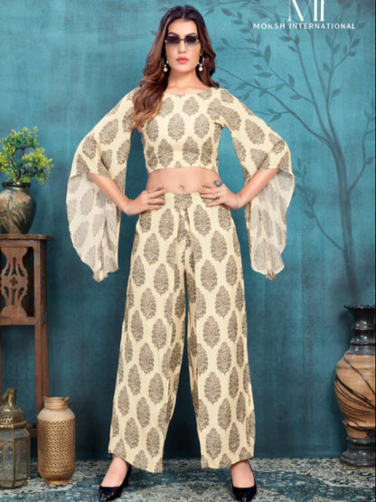 MV Designer & Stylish Viscose Maslin Cord-Set - Cream
