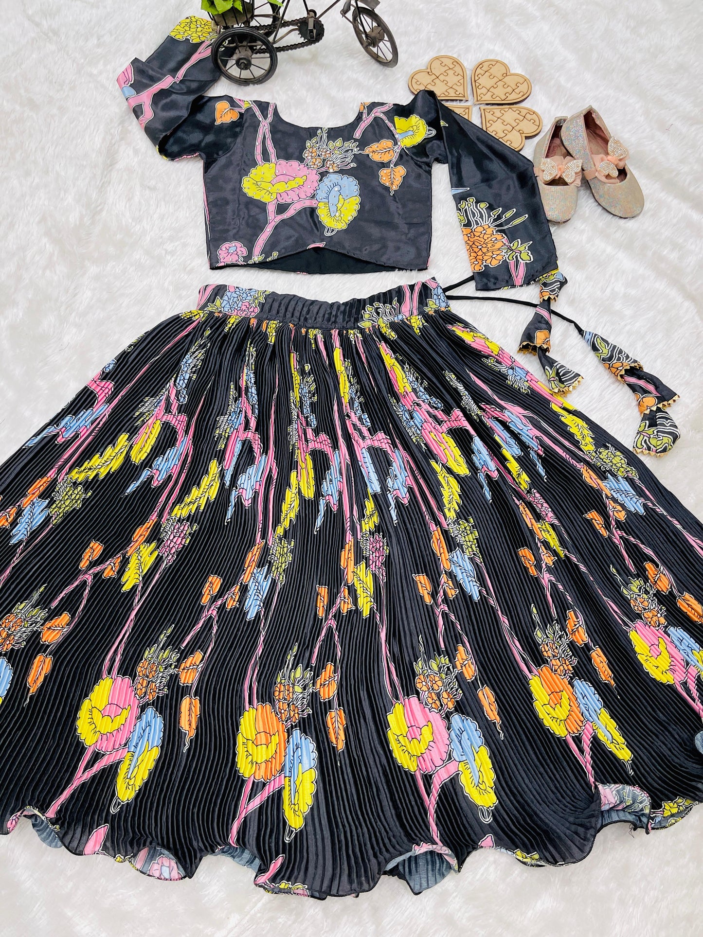 ES New Designer Kids Lehenga Choli Set Chino Silk– Ready to Wear Collection