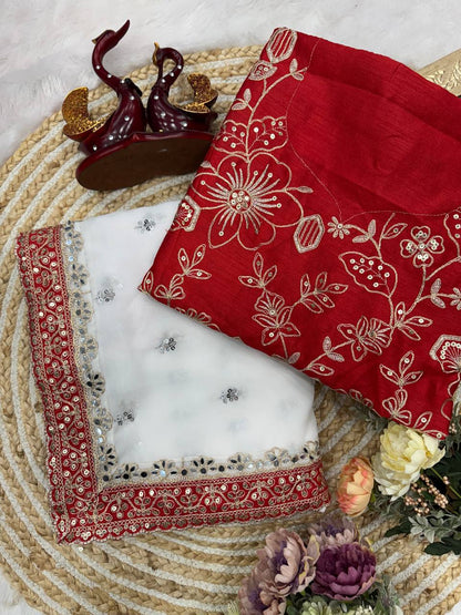 RE_YN Designer Faux Georgette Saree with Real Mirror & 5mm Sequins Work