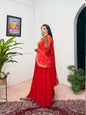 ES Women Faux Georgette Bandhani Koti-Lehenga 3 piece suit set