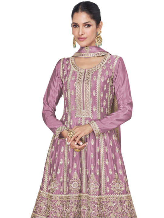 ES Women Premium Chinnon Silk  Top & Plazzo With Matching Dupatta