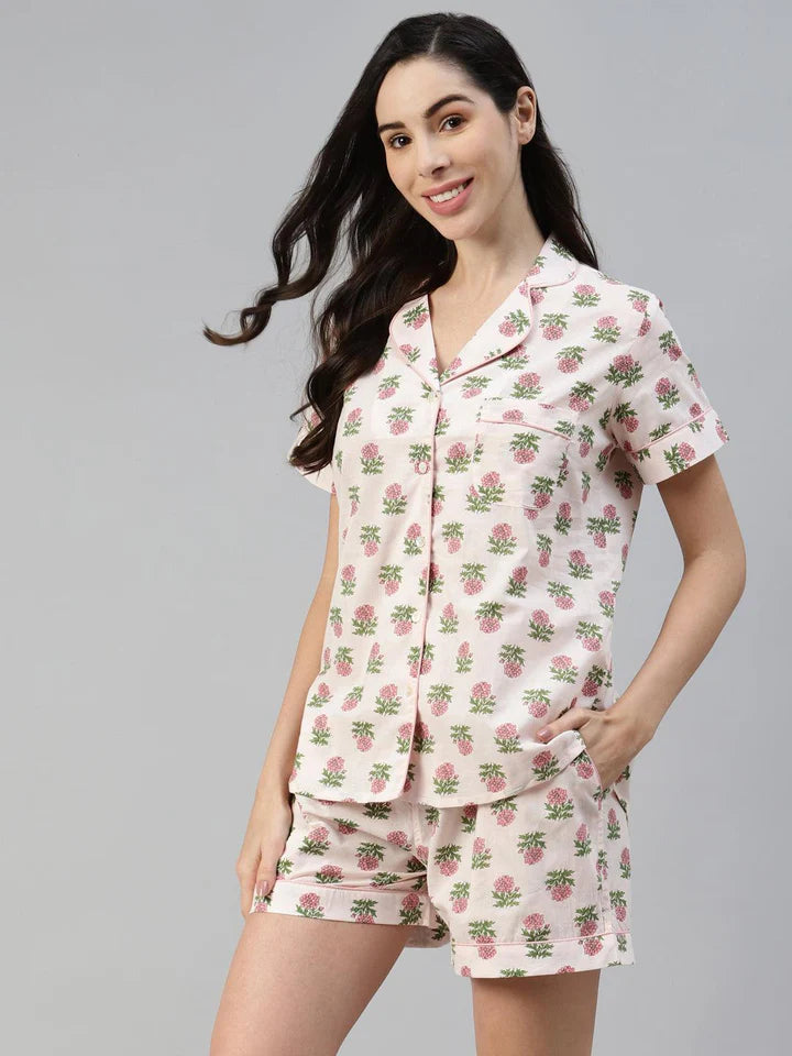 Divena Multi Color Cotton Floral Print Night Suit