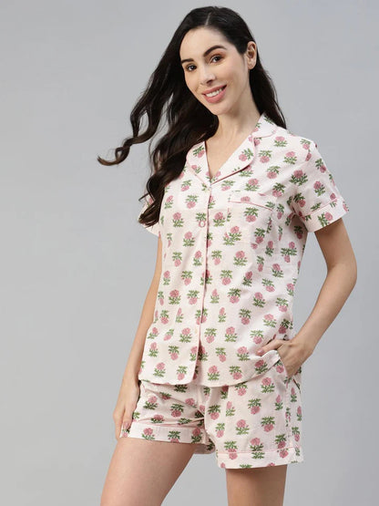 Divena Multi Color Cotton Floral Print Night Suit