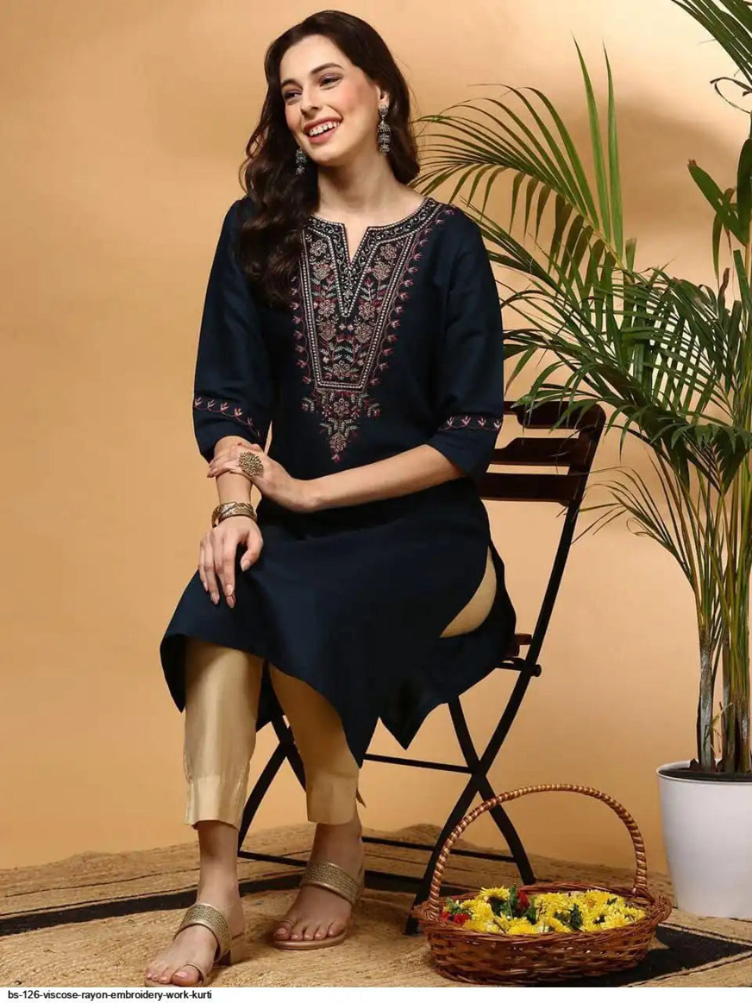 WT Women’s Viscose Rayon Straight Kurti with Elegant Embroidery Work