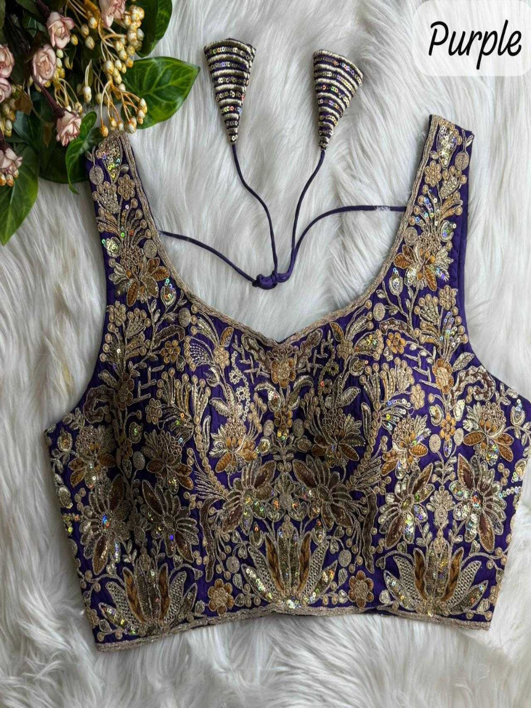 YNF Premium Roman Silk Bridal Blouse with Heavy Rainbow Sequence & Jari Work