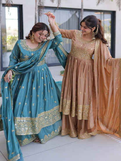 ER Heavy Party Wear Super Silk Sharara Suit with Embroidered Dupatta