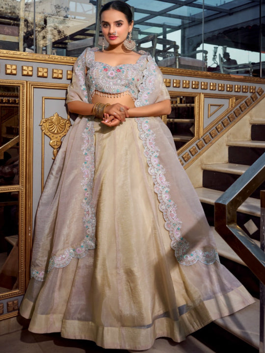 ES Elegant Gold Crush Lehenga Set with Sequins, Jarkan Work