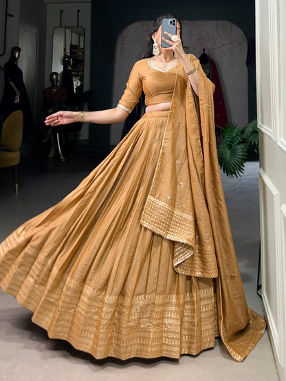 ES Pure Chanderi Plain Lehenga with Intricate Zari Work Border