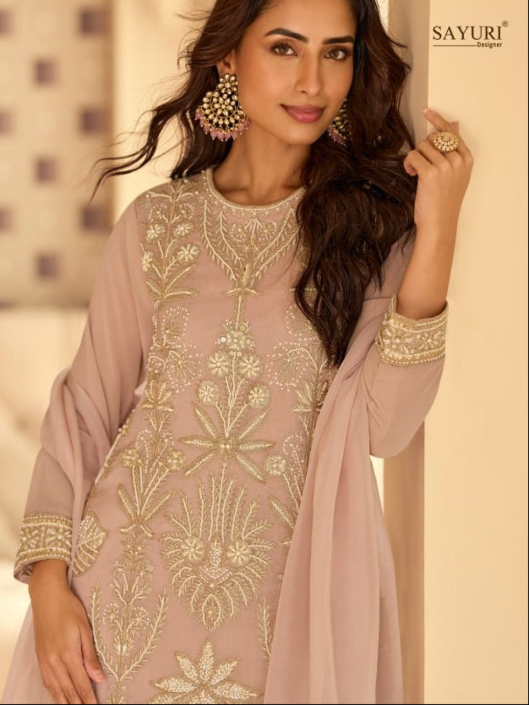 RE Premium Real Georgette Embroidered Suit Set with Sequin & Bead Work - Fully Stitched