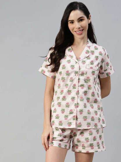 Divena Multi Color Cotton Floral Print Night Suit