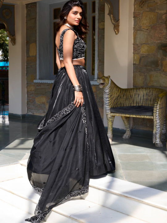 ES Star Satin Lehenga Dupatta & Choli - Pearl Coding And Sequins Embroidery Work