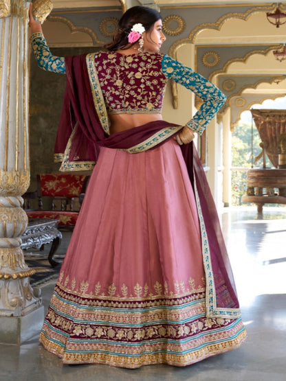 ES Designer Moonga Silk Lehenga Choli Dupatta with Sequins and Thread Embroidery Work