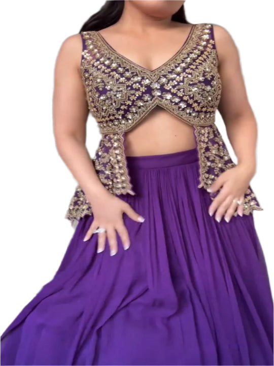 ES Faux Georgette Lehenga Set  with fully Stitched Blouse & Dupatta