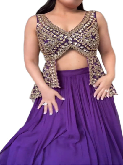 ES Faux Georgette Lehenga Set  with fully Stitched Blouse & Dupatta