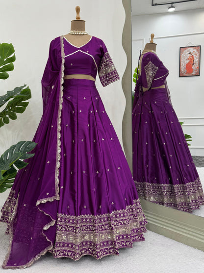 ES Satin silk Lehenga Choli & Dupatta with Thread with Sequins
