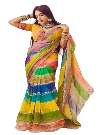 YNF Luxurious Soft Tabby Silk Saree with Zarkhan Stone Work & Contrast Satin Blouse