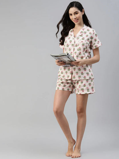 Divena Multi Color Cotton Floral Print Night Suit