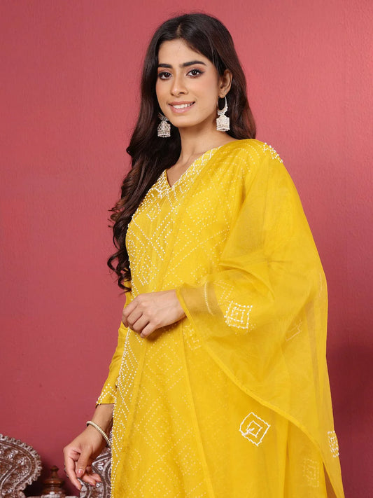 KF Hand Embroidered French Knot Kurta with Tonal Bottom and Embroidered Dupatta