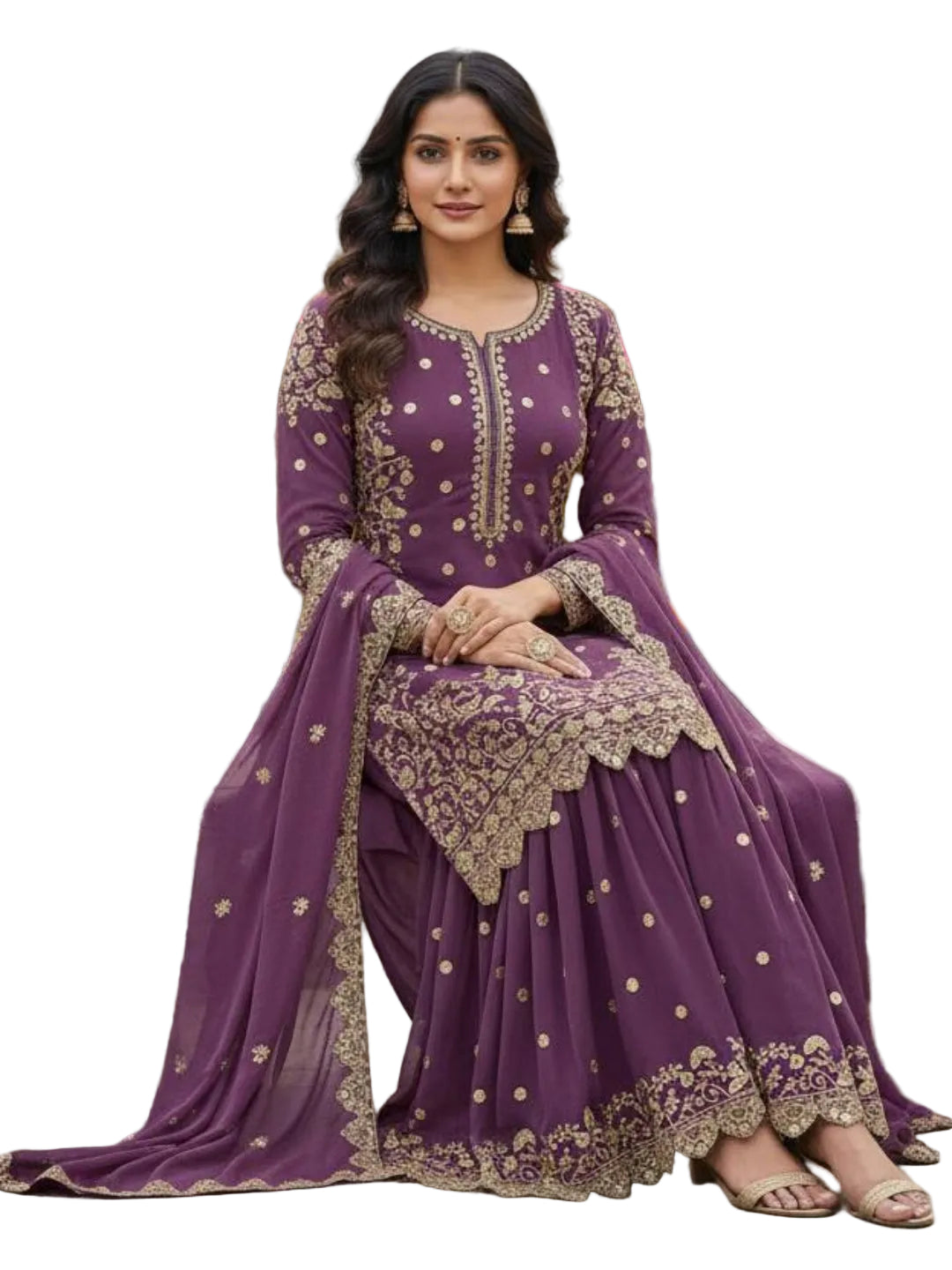 RE Designer Faux Georgette Plazzo Set – Exquisite Cut Work & Sequence Embroidery