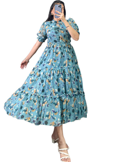 ES Women Tabby Silk Floral Printed Frock