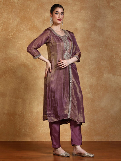 KF Zari Embroidered Yoke Kurta With Trouser And Dupatta